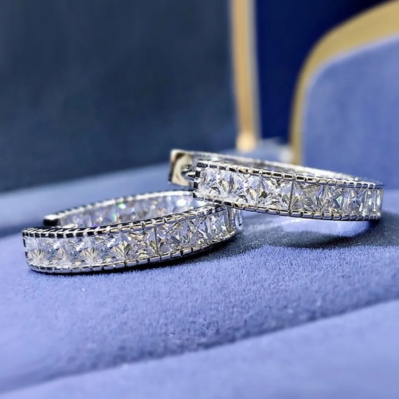 New Trendy Highest Quality Micro Paved CZ Sterling Silver Hoop Earrings - Picture 4 of 6